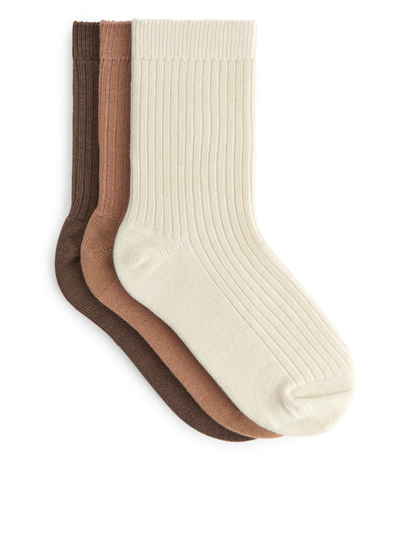 Rib Knit Socks, 3 Pairs - Orange