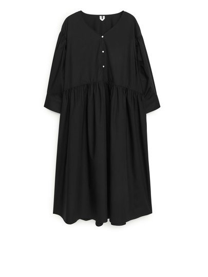 Wide Poplin Dress - Black