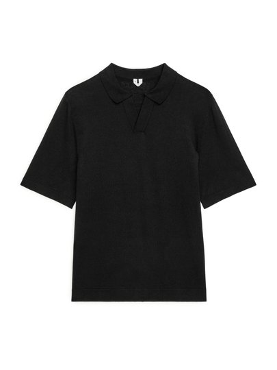 Cotton Linen Polo Shirt - Black