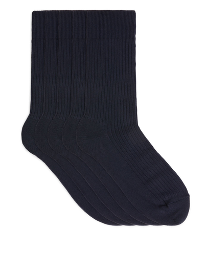 Supima Cotton Rib Socks, 5 Pairs - Blue