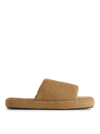Towelling Pool Slides - Beige