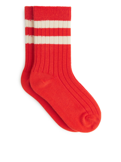 Rib Knit Socks Set of 2 - Orange