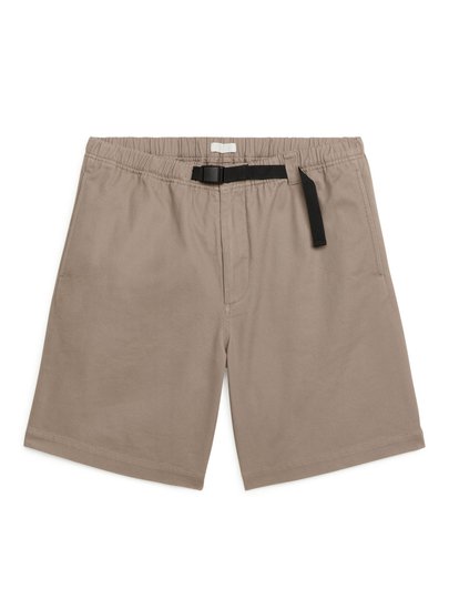 Strap-Detail Cotton Twill Shorts - Brown