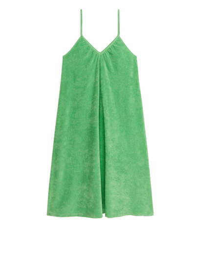 Cotton Towelling Strap Dress - Green