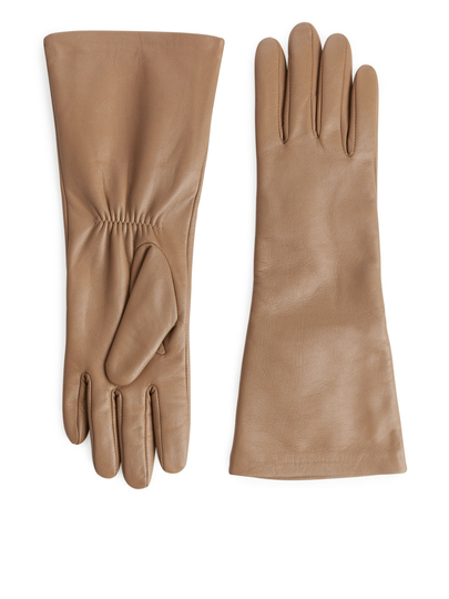 Wide Cuff Leather Gloves - Beige