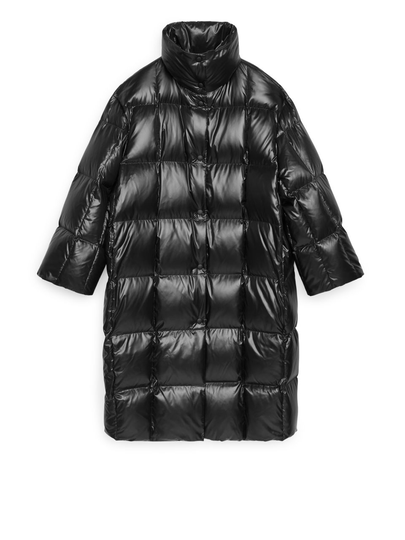 Shiny Down Puffer Coat - Black
