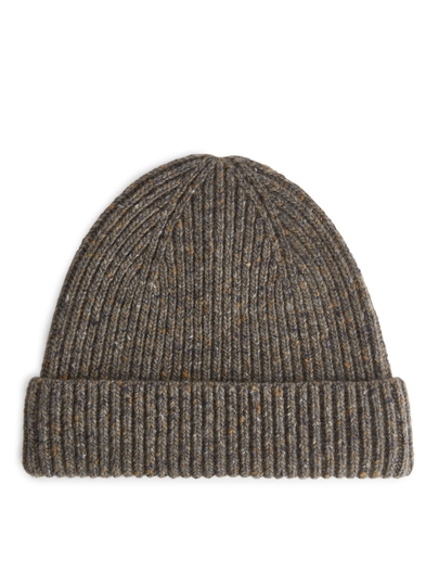 Rib-Knit Wool Beanie - Brown