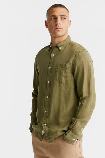 Gant Skjorta D2. Reg UT Gmnt Dyed Linen BD Grön