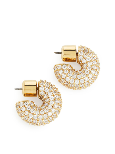 Gold-Plated Rhinestone Earrings - Gold