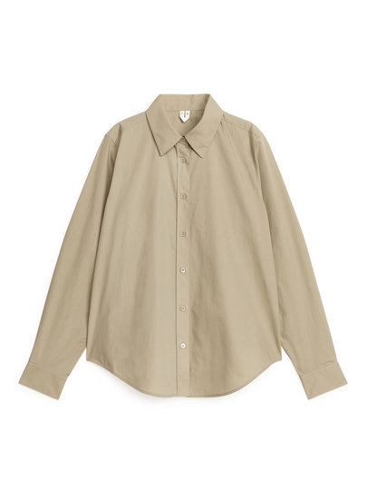 Straight Cut Poplin Shirt - Beige