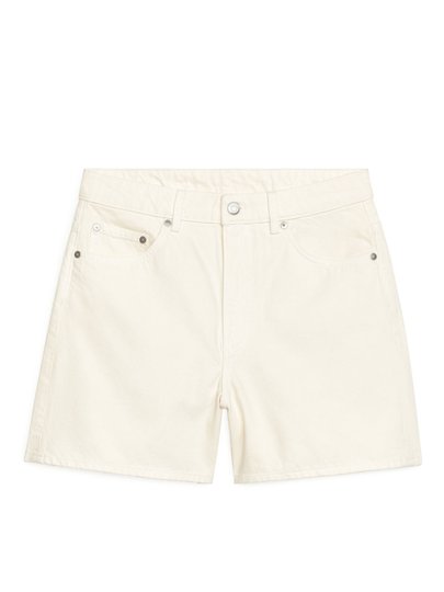 High Waist Denim Shorts - White