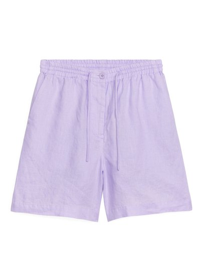 Linen Drawstring Shorts - Purple