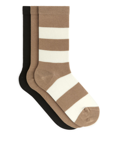 Cotton Socks Set of 3 - Beige