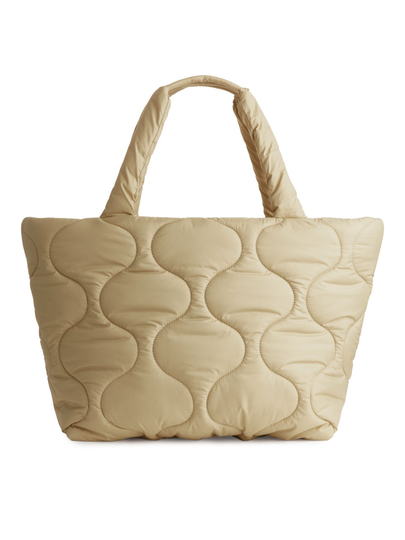 Quilted Pattern Tote - Beige