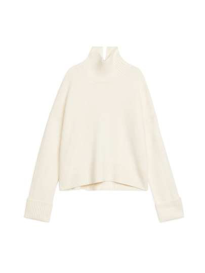 High-Neck Wool Jumper - White
