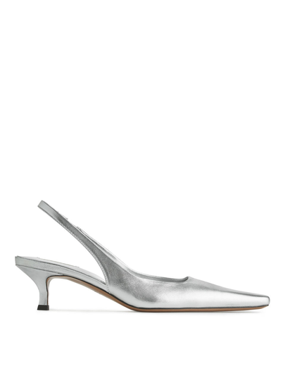 Leather Slingback Pumps - Silver
