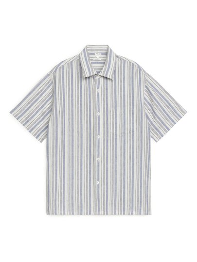 Short-Sleeved Linen Shirt - Blue