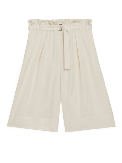Belted Lyocell Shorts - Beige