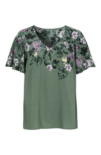 Cellbes Blommig blus Khakigrön Mönstrad