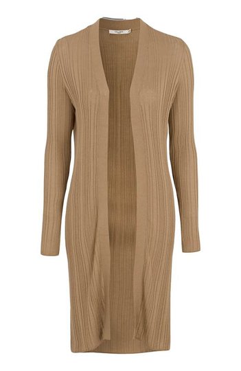Cellbes Ribbstickad lång cardigan Kamel