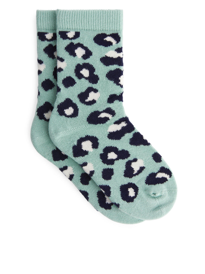 Jacquard Socks, 2 Pairs - Turquoise