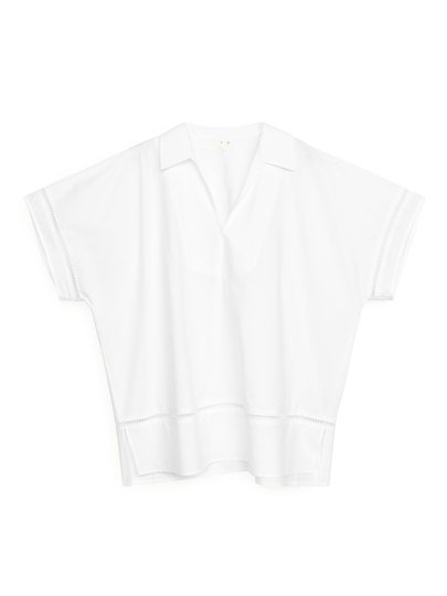 Pop-Over Cotton Blouse - White