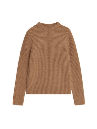Crew-Neck Ribbed Jumper - Beige