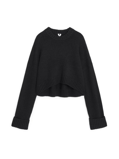 Wool Nylon Cropped Jumper - Black
