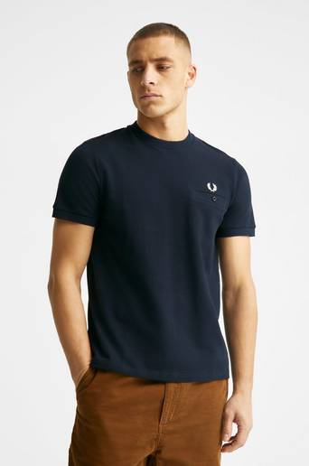 Fred Perry T-Shirt Pocket Detail Pique Blå