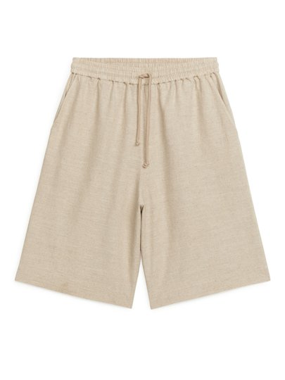 Textured Linen Blend Shorts - Beige