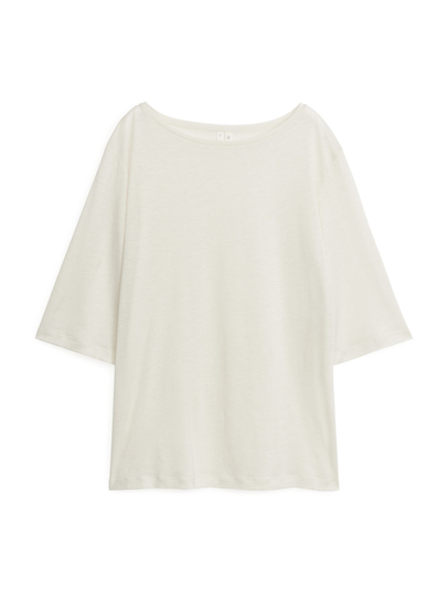 Boat Neck Lyocell T-shirt - Beige