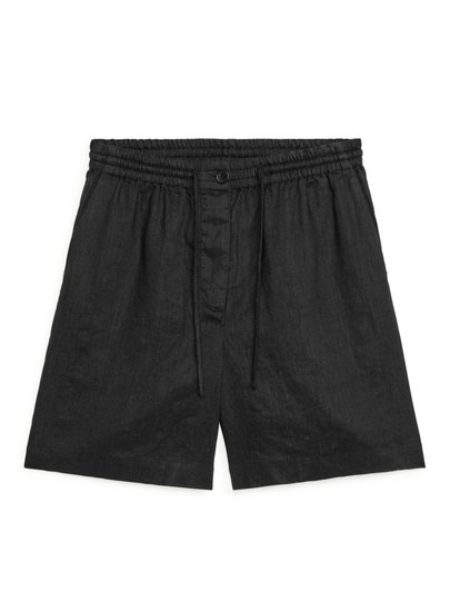 Linen Drawstring Shorts - Black