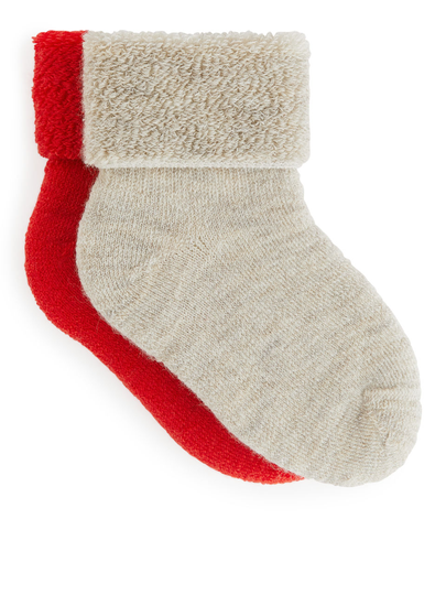 Wool Terry Baby Socks, 2 Pairs - Orange