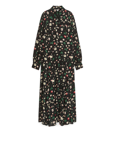 Floral Shirt Dress - Black