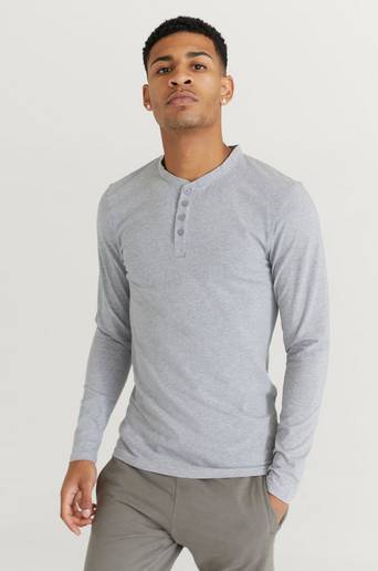 Bread & Boxers Farfarströja T-Shirt Henley Grå