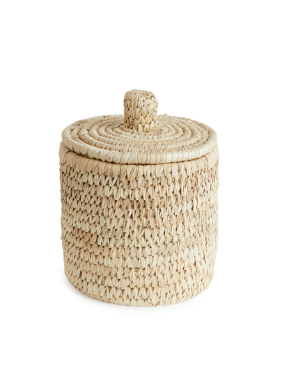 Afroart Palm Basket With Lid - Beige