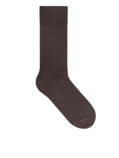 Supima Cotton Rib Socks - Brown
