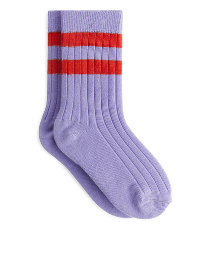 Rib Knit Socks Set of 2 - Purple