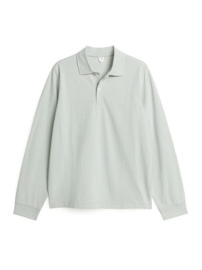 Long-Sleeved Piqué Polo Shirt - Turquoise