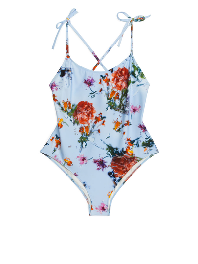 Slow Flowers Print Swimsuit - Blue