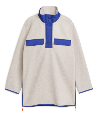 Colour Contrast Fleece Jacket - Beige