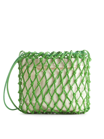 Braided Leather Crossbody Pouch - Green