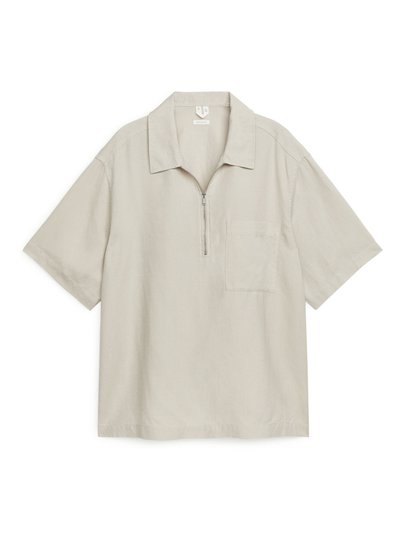 Half-Zip Short-Sleeved Shirt - Beige