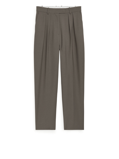 Tapered High-Waist Trousers - Beige