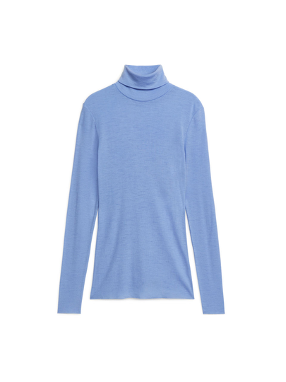 Sheer Merino Wool Roll-Neck - Blue