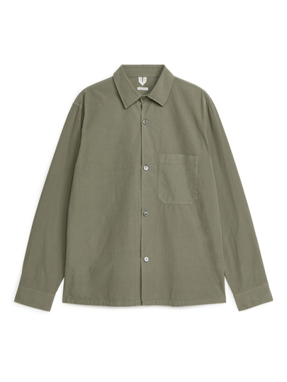 Garment-Dyed Poplin Overshirt - Green