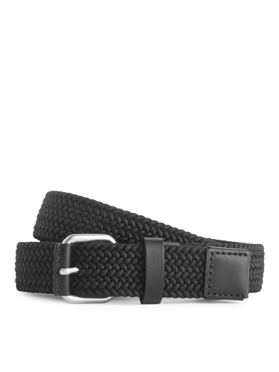 Braided Leather Trimmed Belt - Black