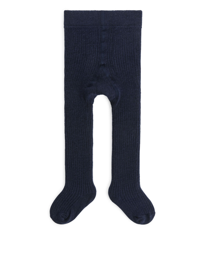 Ribbed Wool Baby Tights - Blue