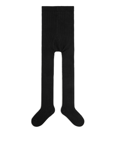 Colour Contrast Rib Tights - Black