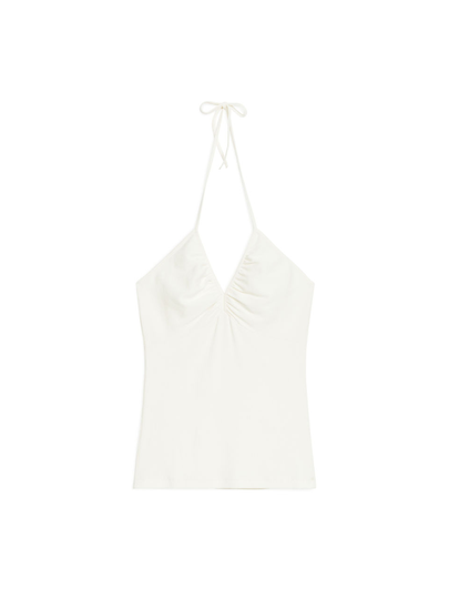 Ribbed Halterneck Top - White